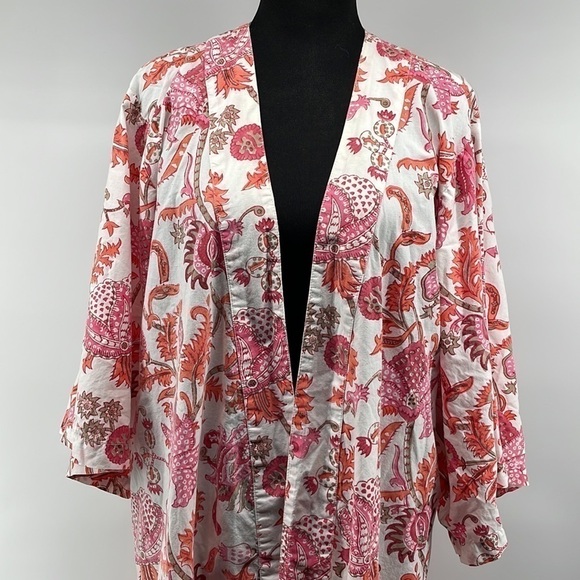 Roller Rabbit Amanda Kimono floral paisley robe cover up 100% cotton one size - Picture 6 of 10